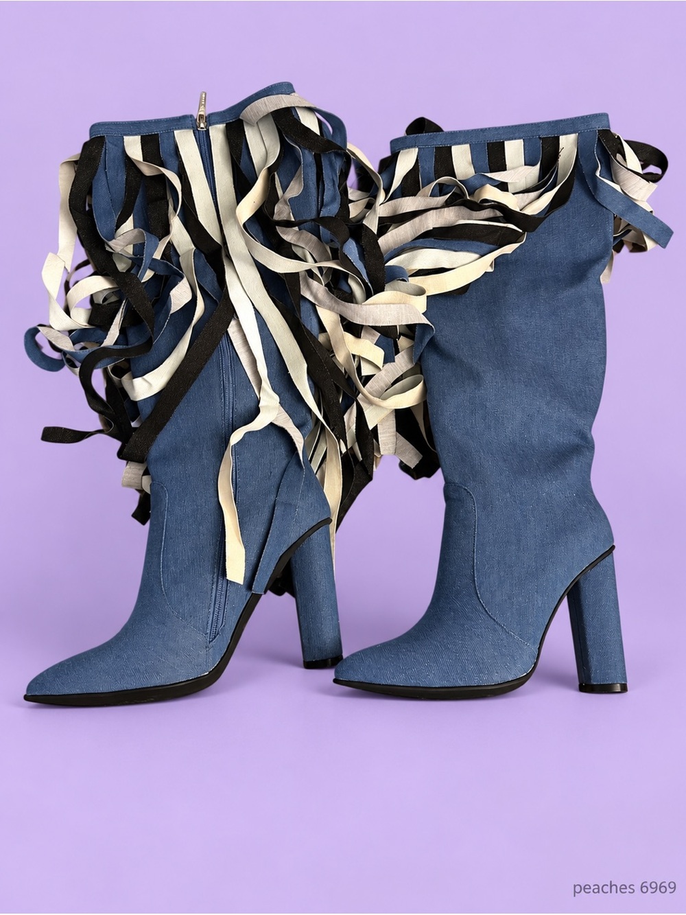 Gorgeous Blue Fringe Knee-High Heeled Boots - Picture 5 of 15
